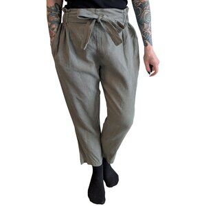 Love and Confuse Noah Linen Paper Bag Pants in Sage Green | S
